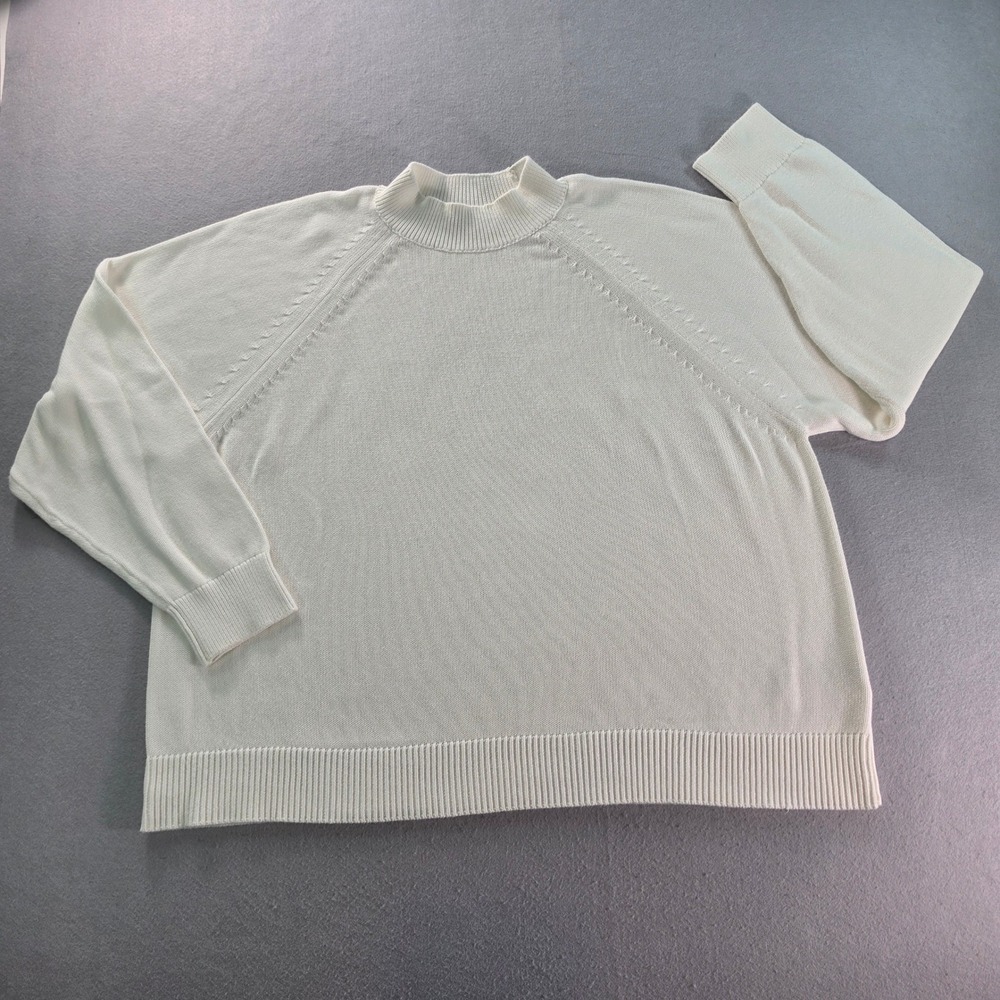 Quince Organic Cotton Mock Neck Sweater Ivory XL Minimalist Coastal Classic